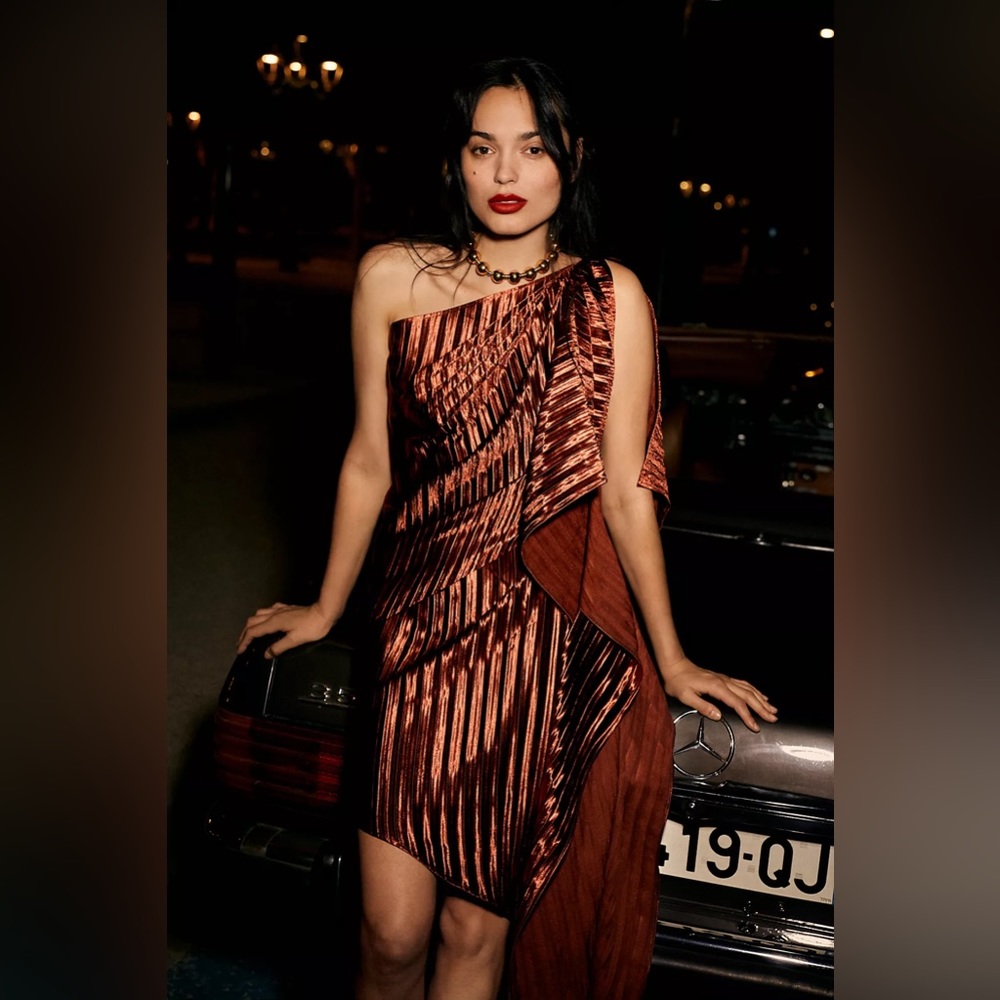 Beautiful bronze off the shoulder Anthropologie dress